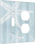 Outlet Covers Blue Wooden Plank Starfish Ocean Vintage 2 Gang Decorative Switch Plates 1 Toggle Duplex Combo Light Switch Cover GFCI Electrical Wall Plates for Bathroom Bedroom Decor