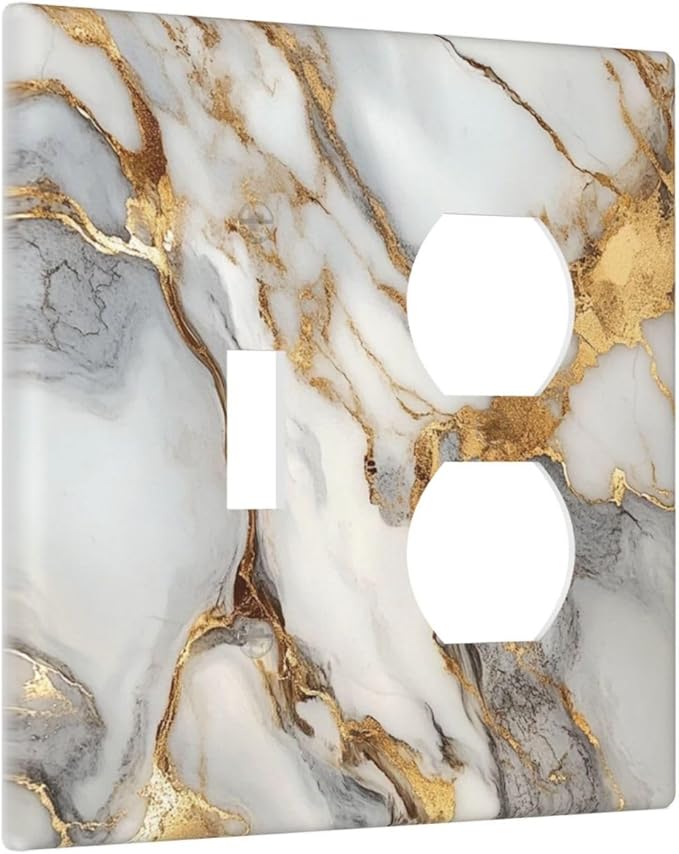 Light Switch Cover Plate White Gold Abstract Luxury Marble Patterns 2 Gang Outlet Covers 1 Toggle 1 Duplex Socket Cover Wallplates Electrical Switch Plate Covers for Bathroom Home Decor