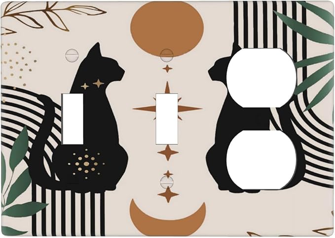 70s Mid Century Boho Abstract Cat 3 Gang 2 Toggle 1 Duplex Combination Light Switch Plate Decorative Triple Toggle Wall Plate Cover Electrical Faceplate Switch Face Plate