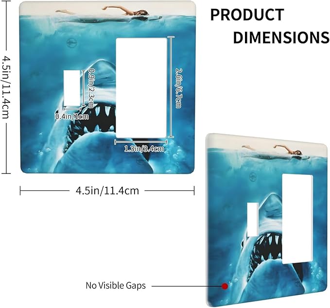 Swimming Woman Funny Shark Blue Ocean Outlet Covers 1 Toggle 1 Rocker Combination Decorative Wall Plate Electrical Switch Plates Light Switch Cover Plate for Kids Room Bedroom Decor