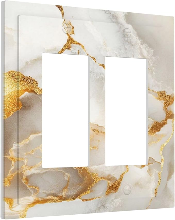 Gold Marble Crack Simple Abstract Print Decorative Outlet Covers 2 Gang Double GFCI Rocker Electrical Wall Panels Light Switch Cover Plate for Bathroom Kitchen Home Decor