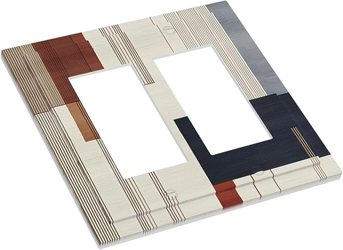 Abstract Geometric Double Rocker Light Switch Cover Modern Squares 2 Gang Outlet Covers Switchplates Wall Plate Decorative Electrical Faceplate for Bedroom Kitchen Living Room Decor