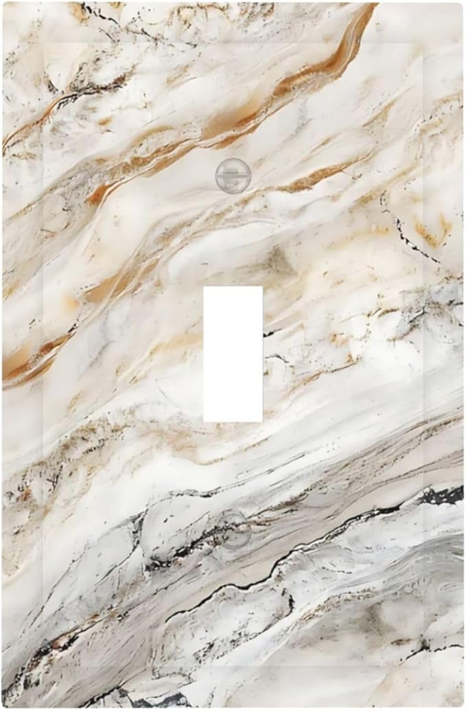 Matte Beige Gold Marble Granite Abstract Print Decorative Light Switch Cover 1 Gang Single Toggle Device Electrical Faceplate Switchplates Decorator Outlet Wall Plate for Bathroom Kitchen Decor