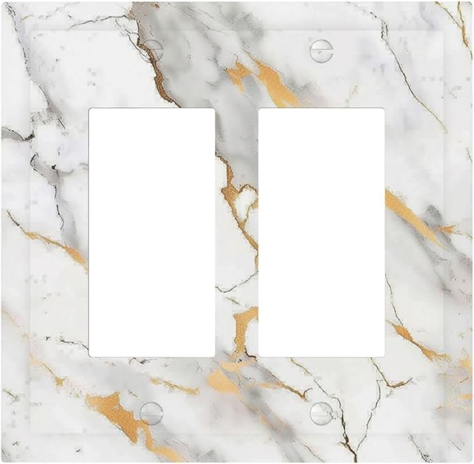Decorative Outlet Covers Marbling Style White Background Gold Gray Stripes 2 Gang Double Gfci Rocker Electrical Wall Panels Light Switch Cover Plate For Bathroom Kitchen Decor