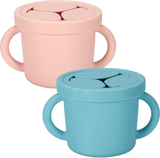 Snack Containers, Silicone Food Grade Silicone Cups, Toddler Snack Container Cups with Handles and Lid for Toddlers (Color 4)