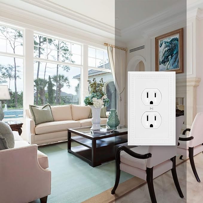 Henne Bery Sunken Pearls Heavy Duty Decorative Wall Plate Switch Plate Outlet Cover (Single Duplex, 2 Pack, White)