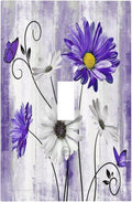 Decorative Light Switch Cover Plate Rustic Purple Daisy Butterfly Boho White Floral 1 Gang Wall Plate Cover Single Toggle Switch Plate Covers Jumbo Electrical Switchplate Receptacle Faceplate