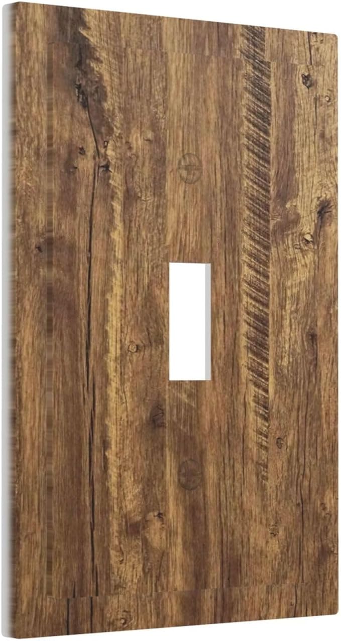 Rustic Brown Wood Distressed Wood Print Decorative Light Switch Cover 1 Gang Single Toggle Device Electrical Faceplate Switchplates Decorator Outlet Wall Plate for Farmhouse Home Decor