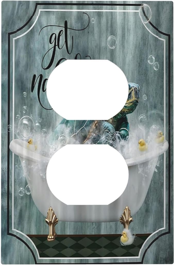Teal Green Sea Turtle Funny Ocean Vintage Tortoise Beach Theme Outlet Covers 1 Gang Duplex Electrical Receptacle Faceplate Light Switch Cover Wall Plate Decorative Switch Plates for Bathroom