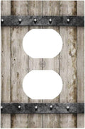 1 Gang Single Duplex Receptacle Outlet Cover Western Barn Rustic Cabin Vintage Brown Wooden Wood Retro Metal Texture Electrical Wall Plate One Gang Dual Device Light Switch Faceplate Socket Plug Cover