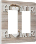 Country Wooden Sweet Home White/Brown Wood Sign Letter 2 Gang Double Decorator GFCI/Rocker Wall Plate Farmhouse Love Family Electrical Outlet Decorative Receptacle Cover Light Switch for Dimmer, USB