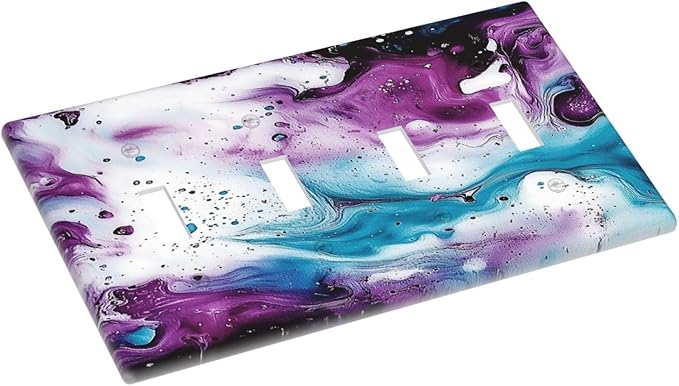 Light Switch Covers Purple Blue Swirl Marble Tiles Quad Toggle Electrical Faceplate 4 Gang Wall Plate Decorative Switch Plates For Bed Room Living Room Decor