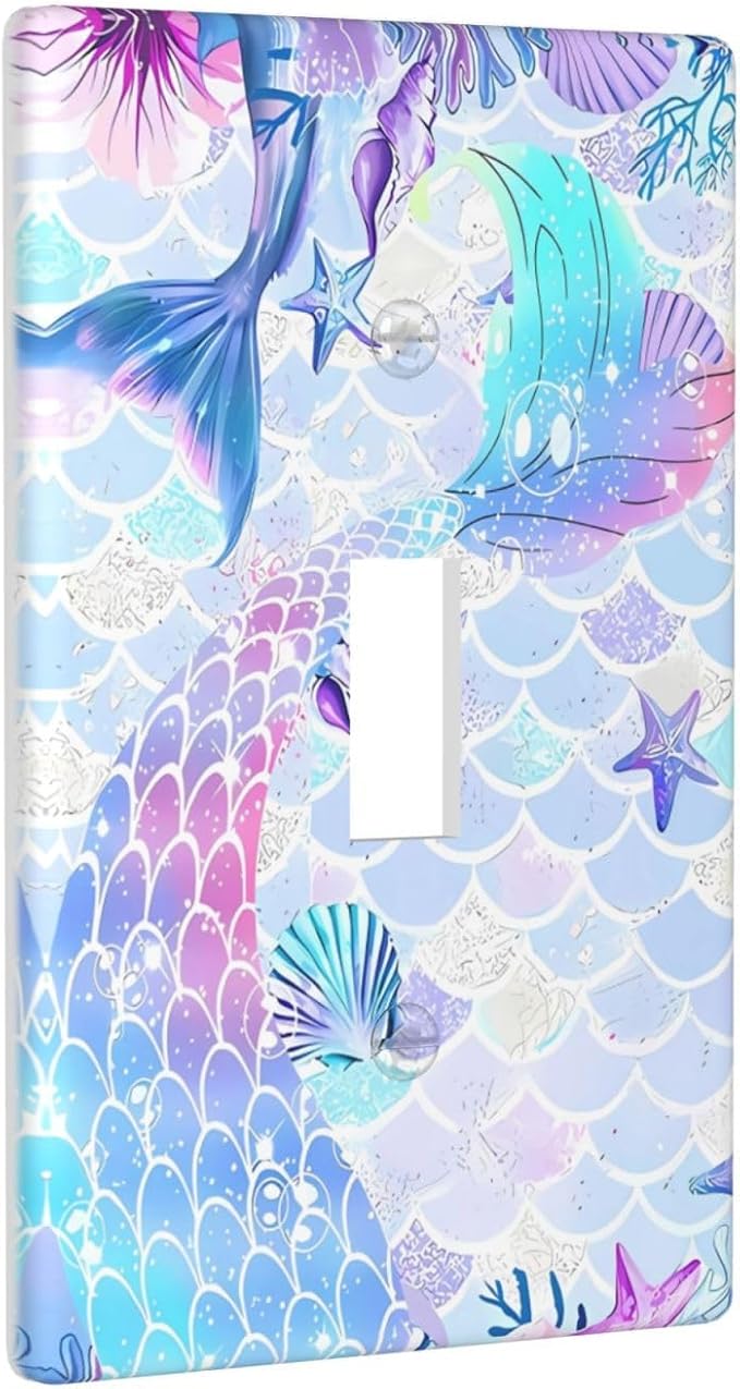 Mermaid Girl Light Switch Cover Plates Decorative 1 Gang Single Toggle Wall Plate Electrical Switchpalte Faceplate for Kid Bedroom Home Bathroom Decor 4.5" x 2.76"