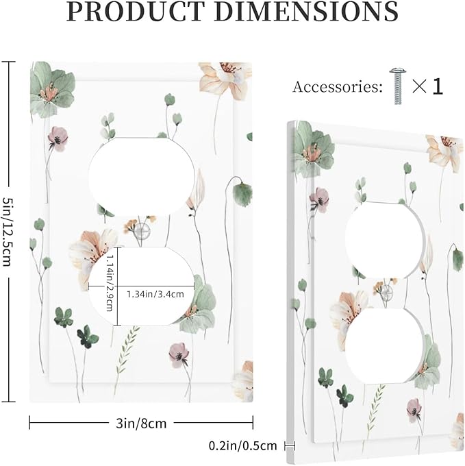 Outlet Covers Watercolor Floral Botanical Flowers 1 Gang Duplex Light Switch Cover Decorative Switch Plates Electrical Receptacle Faceplate Wall Plate For Living Room Bed Room Decor