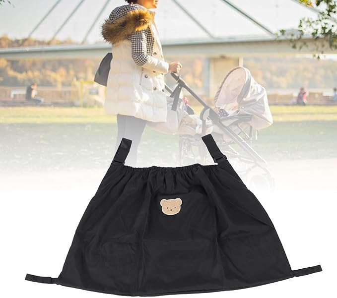 Universal Stroller Organizer, Nylon Stroller Storage Bag for Baby Essentials, Large Capacity Stroller Organizer Bag with Hook & Loop, Cargo Bag for Umbrella & Pet Stroller Accessories (Black Bear)