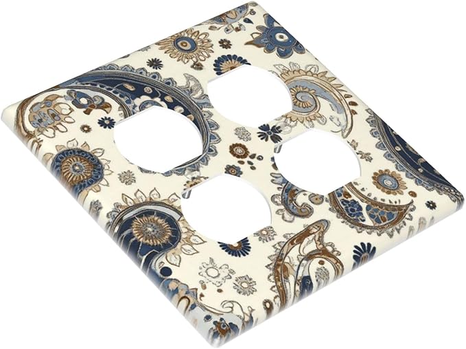 Outlet Covers Doodle Style Floral Abstract Teardrop 2 Gang Double Duplex Decorative Light Switch Covers Electrical Wallplates Socket Faceplate For Bed Room Living Room Decor
