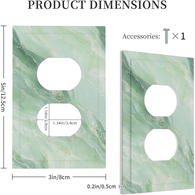 Outlet Covers Green Marble Luxury Abstract 1 Gang Duplex Light Switch Cover Plate Decorative Wall Plates Electrical Switchplate Receptacle for Bathroom Bedroom Decor（2 Pack）