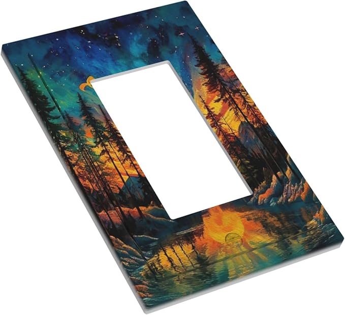 Light Switch Cover Plate Vintage Forest Sun Boho Mountain Starry Sky 1 Gang Outlet Covers Single Rocker Decorative Switch plates Electrical Wall Plates GFCI Receptacle for Bathroom Bedroom