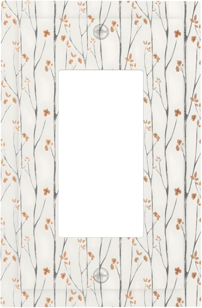 Boho Floral Watercolor Tree Branch Flower Minimalist Decorative Outlet Covers 1 Gang Single Rocker Light Switch Cover Plate Wall Plates GFCI Faceplate for Bedroom Living Room Decor