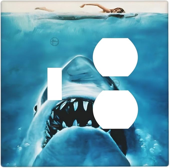 Swimming Woman Funny Shark Blue Ocean Wallplates 1 Toggle 1 Duplex Switch Plate Electrical GFCI Faceplate Decorative Light Switch Covers for Kids Room Bedroom Decor
