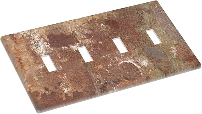 Light Switch Covers Shabby Old Aged Rusty Antique Brass Metal Quad Toggle Electrical Faceplate 4 Gang Wall Plate Decorative Switch Plates For Farmhouse Cabin Decor
