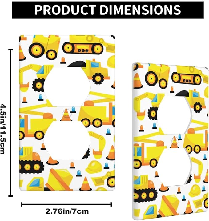 Construction Trucks Wall Plate Cover Construction Vehicles Nursery Outlet Covers 1-Gang Switch Plug Duplex Cover Home Bedroom Bathroom Kitchen
