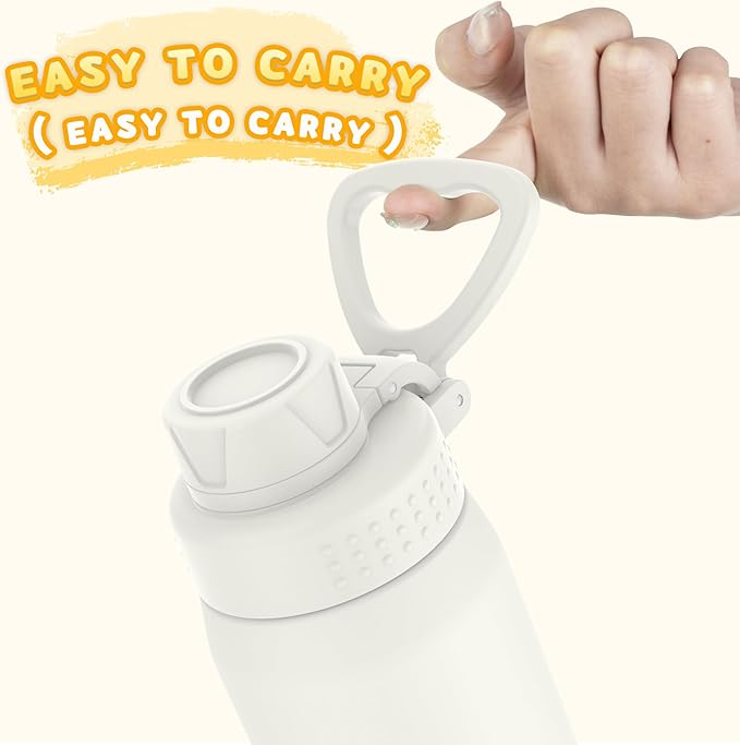 GOPPUS 19oz Kids Water Bottle with Spout Lid, Toddler Water Bottle, Stainless Steel Insulated Water Bottle, Leakproof, BPA Free, Suitable for Boys and Girls for School（Warm White）