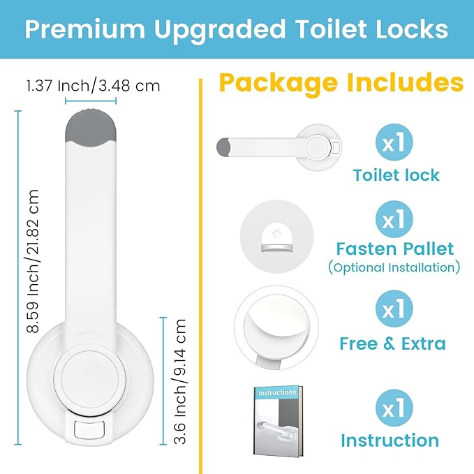 4our Kiddies Baby Toilet Lock for Child Safety, Baby Proof Toilet Seat Lock with Extra Pallet Fit for Most Standard Toilet, Easy Intallation Toilet Lid Lock with Extra 3M Adhesive (1 Pack)