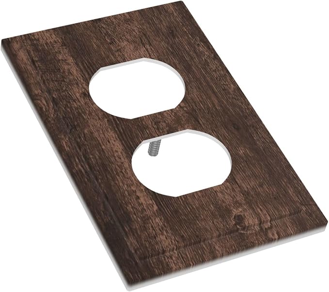 Brown Dark Wood Plank Rustic Vintage Print Outlet Covers 1 Gang Duplex Light Switch Cover Decorative Switch Plates Electrical Receptacle Faceplate Wall Plate for Farmhouse Home Decor