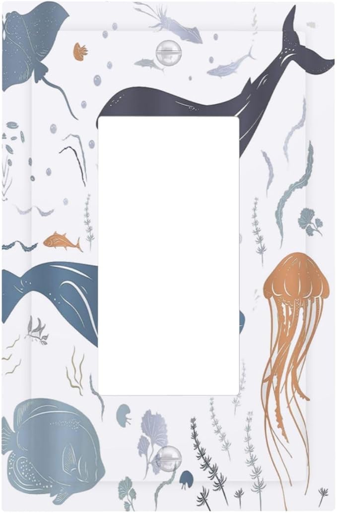 Kids Sea Animal Decorative Single Rocker Light Switch Covers 1 Gang Outlet Cover Wall Plate Decorative GFCI Switchplate Faceplate for Nursery Kidsroom Bedroom Decor