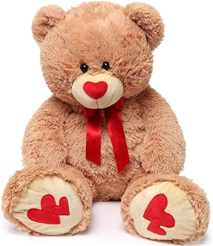 MorisMos Love Heart Giant Teddy Bear, 36 Inch Big Love Bears with Bow Tie, Large Valentines Stuffed Animals for Girlfriend, Boyfriend, Brown