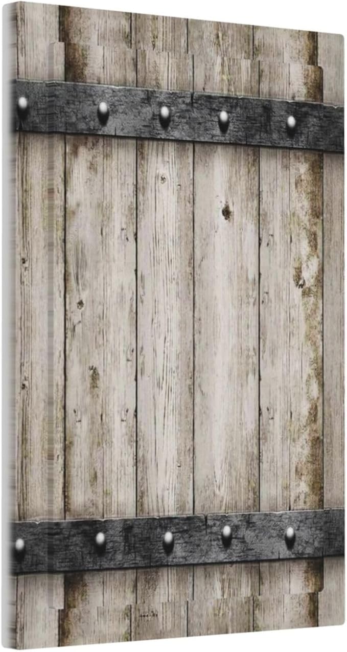 1-Gang No Device Decorative Blank Receptacle Wall Plate Western Rustic Wooden Barn Door Wood Cabin Country Metal Texture Light Switch Mid Size Electrical Face Plate Cover for Unused Outlets/Switches