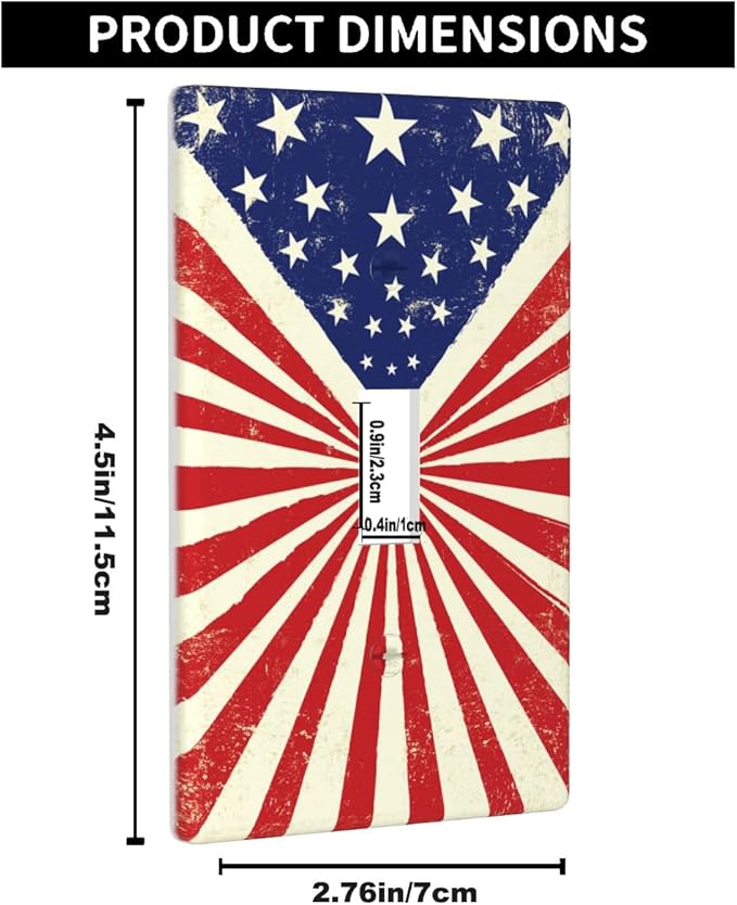 Vintage American Flags Single Toggle Light Switch Cover, Patriotic Theme 1-Gang Wall Plate 4.5 x 2.76 Inch for Home Office Decor