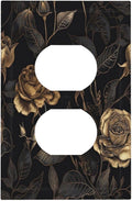 Black Floral Dark Vintage Gold Rose Flower Outlet Covers 1 Gang Duplex Light Switch Cover Decorative Switch Plates Electrical Receptacle Faceplate Wall Plate for Bedroom Living Room Decor