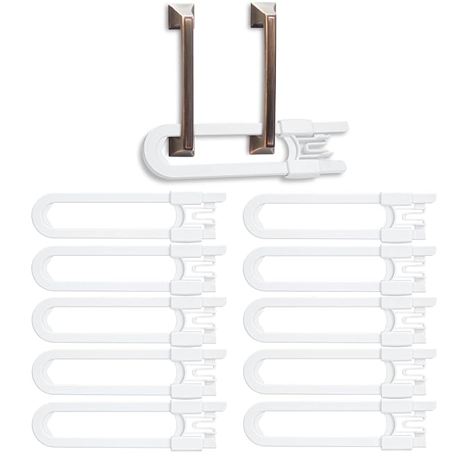 Vmaisi Baby Sliding Cabinet Locks - Adjustable U Shaped Child Safety Locks for Cabinets with Handles or Knobs, Childproof Latches for Kitchen Bathroom Storage Cupboards 10 Pack