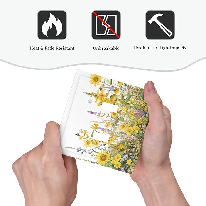 Wildflowers Sunflower Lavender Daisy Floral Decorative Switch Plates 2 Gang Double Toggle Outlet Light Switch Cover Wall Plate Electrical Faceplate for Bedroom Living Room Decor
