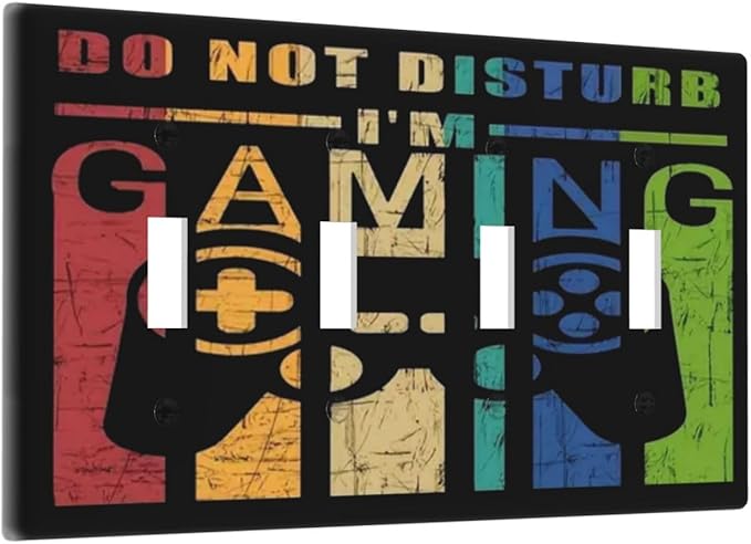 Game Videos Gaming Playing 4 Gang Device Light Switch Cover Decorative Quad Toggle Wall Plate Decorative Electrical Faceplate for Home Bedroom Art Decorate