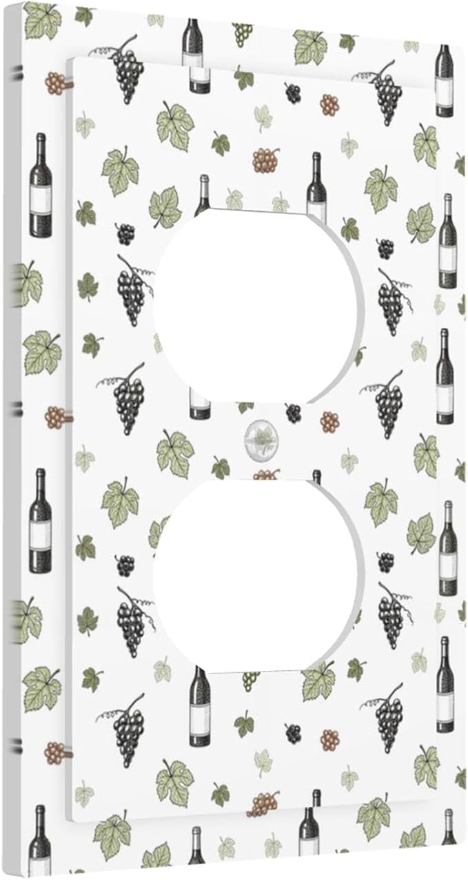 Wine & Vineyard Duplex Wall Plate - 1-Gang Standard US Size Vintage Wine Bottle & Grape Outlet Covers, French Country for Kitchen Decor