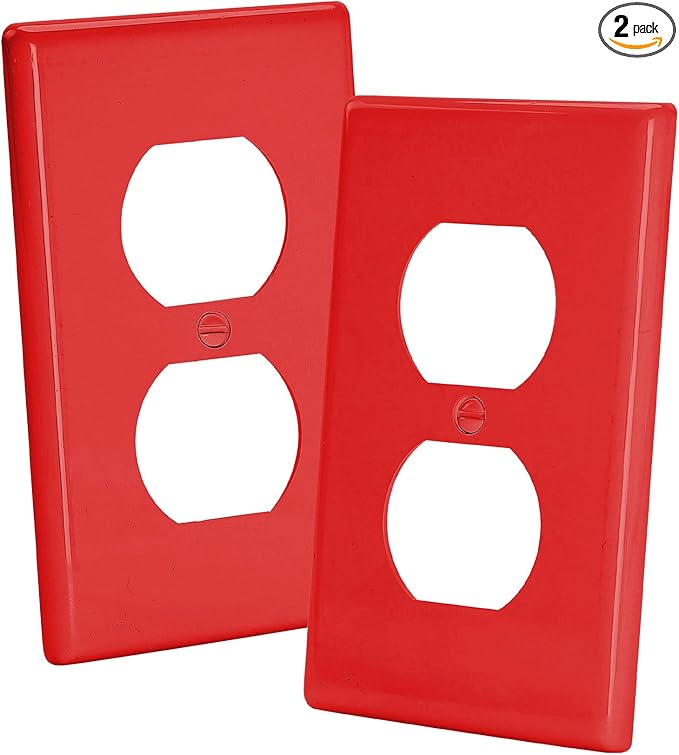Bates- Duplex Wall Plate, 2 Pack, Red, Electrical Outlet Cover Plates, Wall Outlet Cover