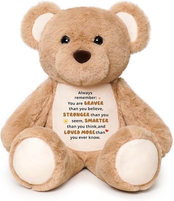 15" Inspirational Stuffed Animal Bear, You are Braver Than You Believe Gift, Birthday Graduation Encouragement Gift for Daughter Kids Toddlers Grandkids, Support Keepsake for Hospital