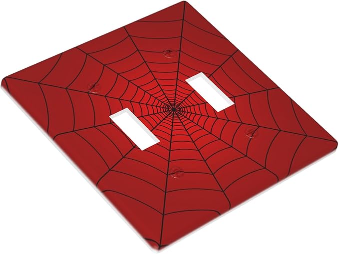 Red Spider Web 2-Gang Double Toggle Switch Plate, Hero Theme Cartoon Wall Plate for Boys Room, Game Room & Man Cave