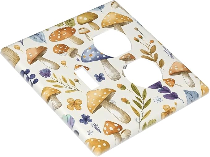 Boho Watercolor Mushroom Flowers Leaf Colorful Floral Wallplates 1 Toggle 1 Duplex Switch Plate Electrical GFCI Faceplate Decorative Light Switch Covers for Kids Room Nursery Decor