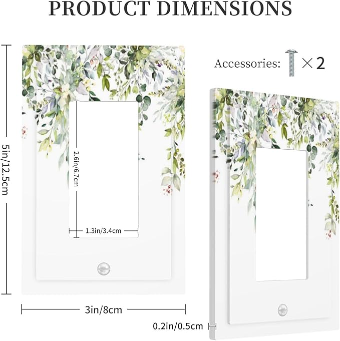 Decorative Outlet Covers Green Eucalyptus Leaves Floral Wildflower 1 Gang Single Rocker Light Switch Cover Plate Wall Plates Gfci Faceplate For Bed Room Living Room Decor