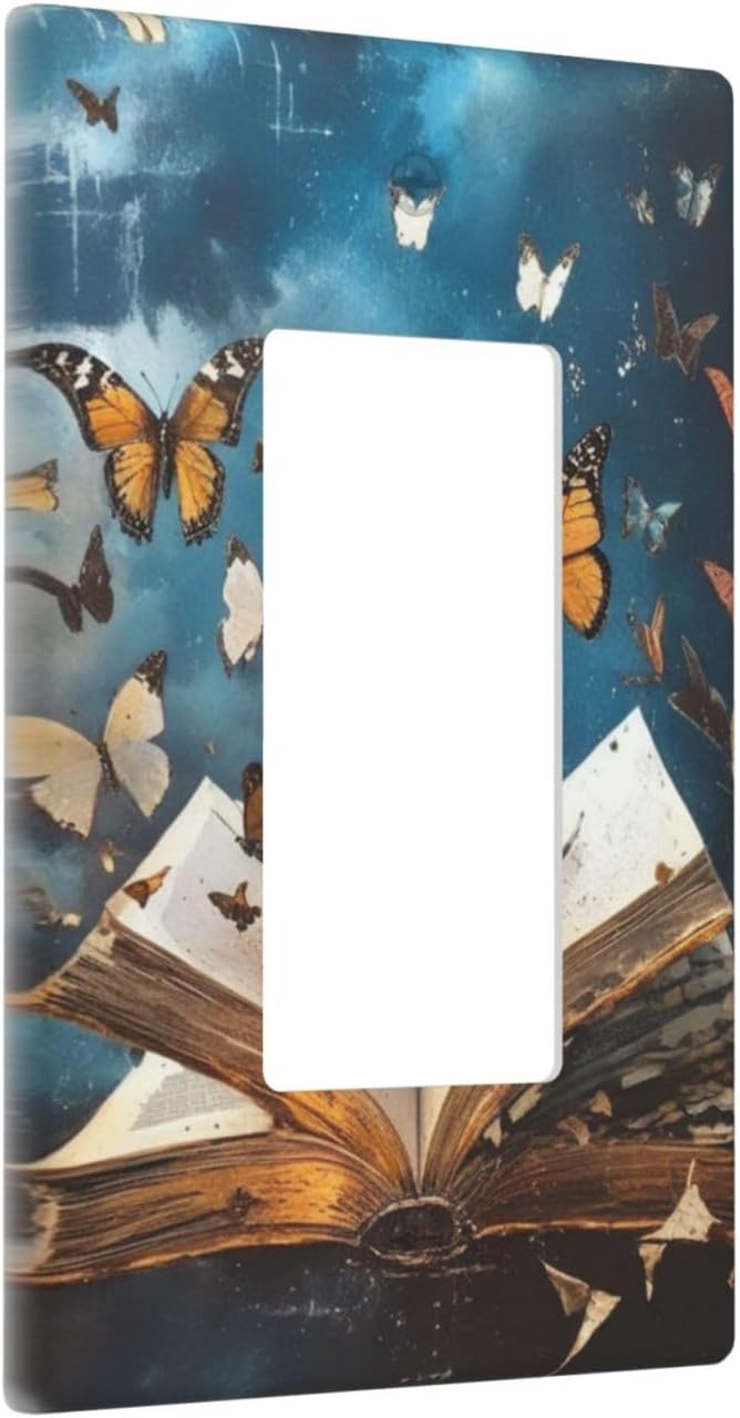 Decorative Art Light Switch Covers Butterflies from the Book 1 Gang Rocker Outlet Wall Plate Switchplate Electrical Faceplate for Home Decor
