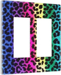 Rainbow Colorful Leopard 2 Gang Double Rocker/Decor Light Switch Cover Decorative Outlet Wall Plate Electrical Faceplate Home Bedroom Art Panel Decor Screwless 4.7" x 4.6