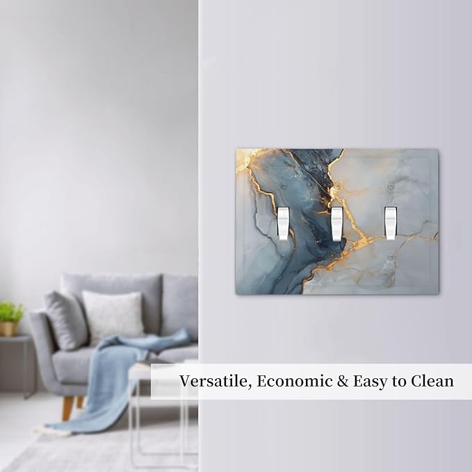 Abstract Blue Granite Luxury Texture Print 3 Gang Light Switch Cover Triple Toggle Wall Plate Decorative Electrical Switchplates Faceplate for Country Bedroom Kitchen Living Room Home Decor