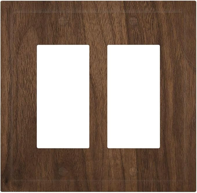 Decorative Outlet Covers Dark Brown Wood Grain 2 Gang Double Rocker Light Switch Cover Plate Electrical Switch Plate Cover Decorate GFCI Wall Plate for Farmhouse Cabin Decor