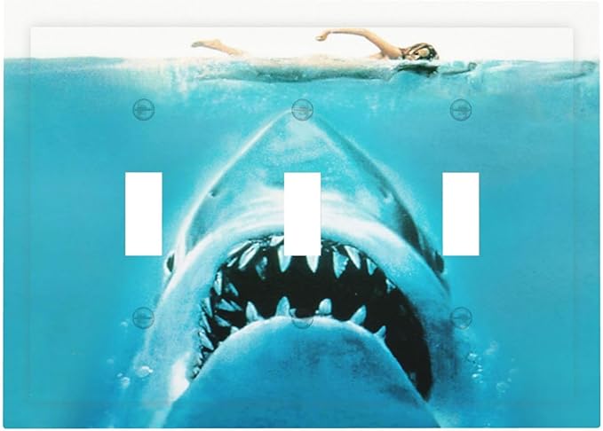 Beach Shark Oceanjaws Movie Vintage Look Decorative Switch Plates 3 Gang Wall Plate Triple Toggle Light Switch Cover Faceplate Electrical Wall Panels for Bathroom Kids Room Decor