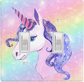 Unicorn Rainbow 2-Gang Double Toggle Switch Plate, Cute Cartoon Wall Plate for Girls Bedroom, Kids Room, Nursery & Playroom