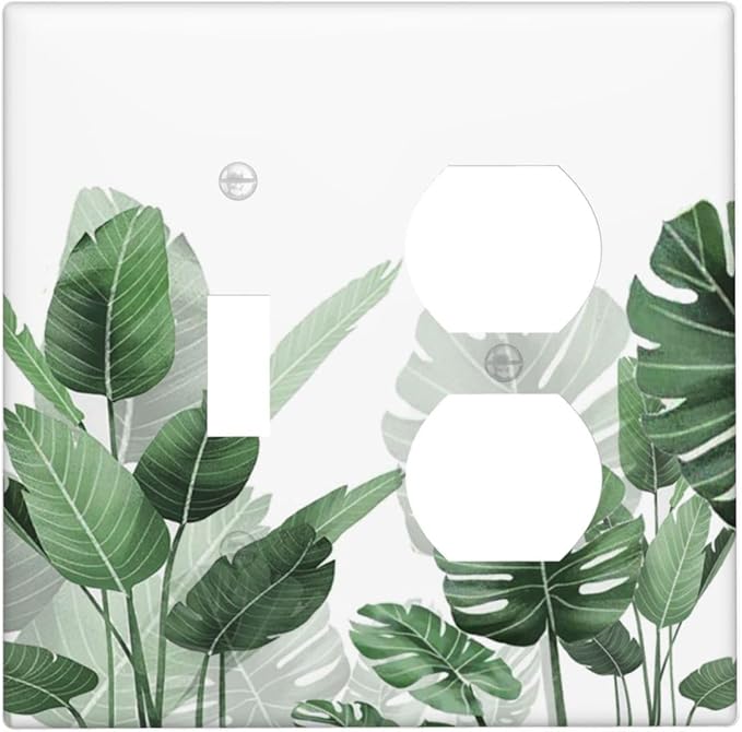 Wallplates Boho Tropical Plant Natural Palm Leaf 1 Toggle 1 Duplex Switch Plate Electrical Gfci Faceplate Decorative Light Switch Covers For Bed Room Living Room Decor